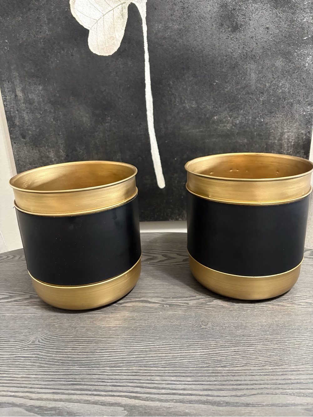 47th & Main Mid-Century Modern Metal Planters (2) – Black & Gold – Pots Only